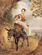 Portrait of countess olga fersen riding a donkey Karl Briullov
